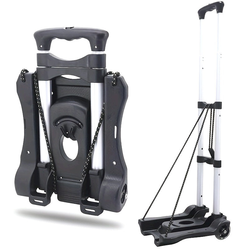 1 pieza de camión de mano plegable de aluminio ligero con 2 ruedas - Carrito de equipaje portátil y plegable para viajes de aeropuerto y mudanzas, negro, esenciales para el viaje | Manija ergonómica | Base de plástico duradera, carrito de viaje