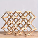 Este soporte de vino plegable puede contener 10 botellas y está hecho de madera, adecuado para cocinas, bares y mostradores de vino.