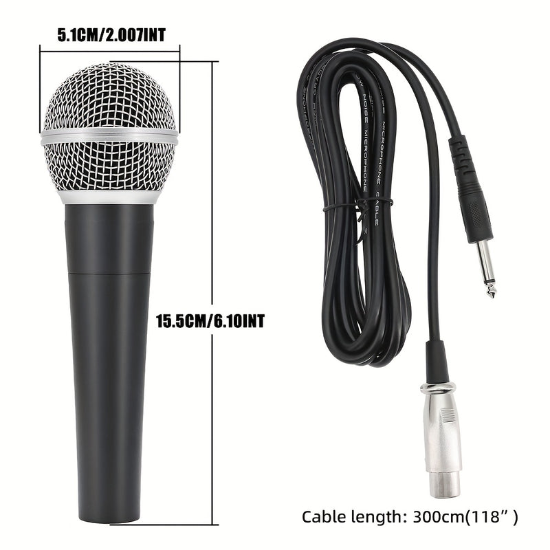 Micrófono inalámbrico Bomge SM58 profesional de metal con forma de corazón, dinámico y acústico, para uso en vivo, adecuado para actuaciones en escena, grabación de DJ, actuaciones vocales y transmisión en vivo, con conectores XLR de 3 metros y 6,35 mm.