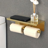 Soporte de papel higiénico de acero inoxidable con estante, diseño de doble cabeza, acabado cepillado, ahorro de espacio para baño, dorado, accesorio de inodoro.