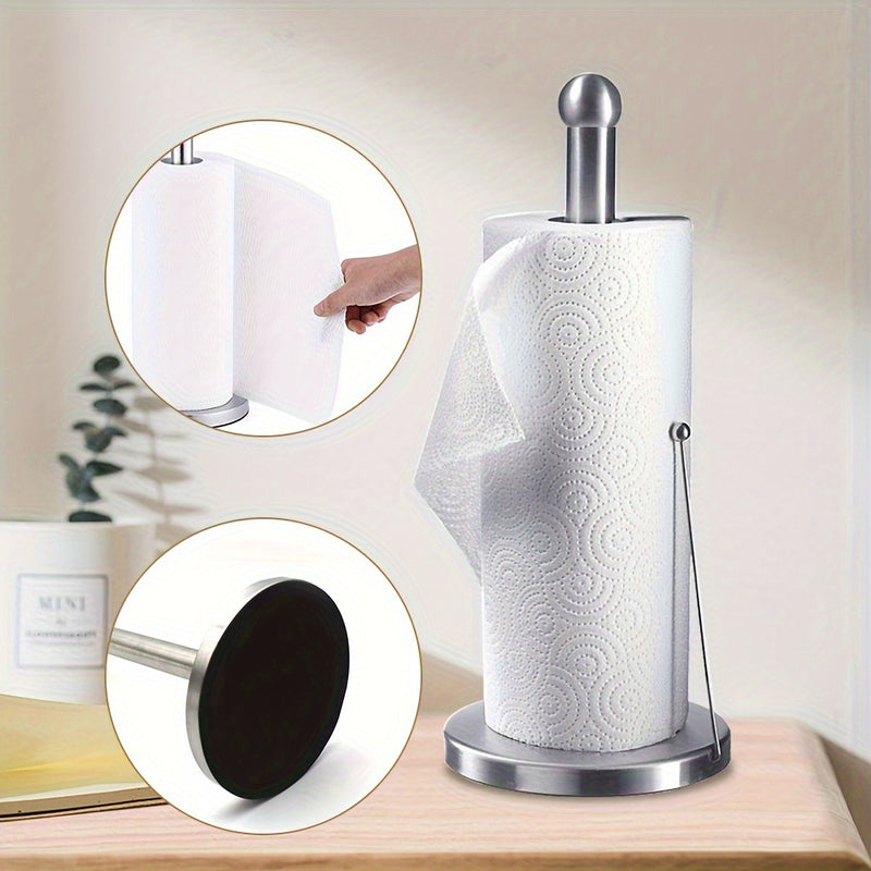 Soporte De Papel De Acero Inoxidable, Dispensador De Rollos De Cocina De Pie En La Encimera, Fácil De Rasgar, No Requiere Perforación, Diseño Moderno Para Uso Doméstico Y Comercial
