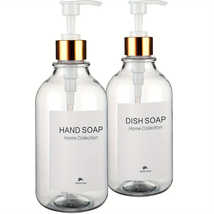 Juego de dispensadores de jabón de 2 piezas GAONLY - Libre de plomo, plástico autosoportante con bomba de bambú - Dispensadores de jabón para manos y platos de 16.9 oz para cocina, baño - Incluye bandeja de bambú - No necesita electricidad