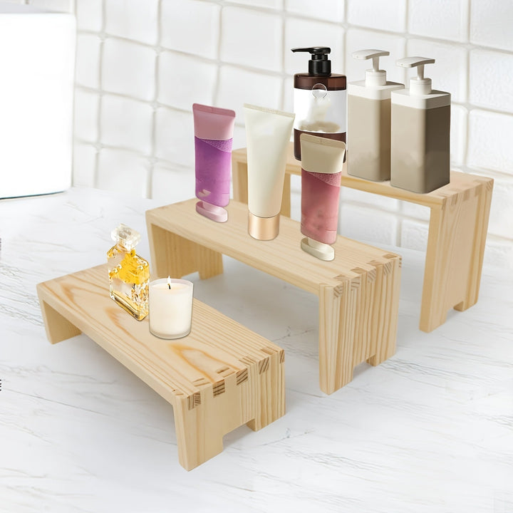 Estantería de Madera de 3 Niveles - Diseño Moderno Rústico para Sala, Oficina o Tienda - Construcción Robusta en Madera Natural - Apilable y Ahorrador de Espacio - Ideal para Decoración del Hogar, Libros y Exhibición