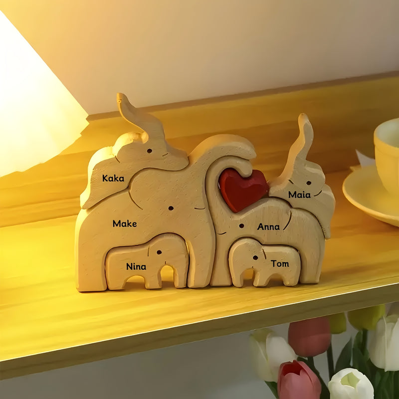 Rompecabezas de familia de elefante de madera personalizado - Texto personalizado, ideal para bodas, Navidad, Día de San Valentín - Regalo perfecto para decorar la mesa para padres y parejas, decoración de elefante