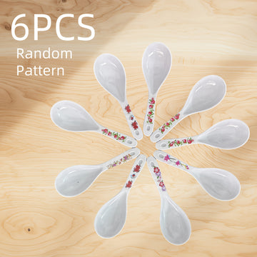 1, 3 o 6 cucharitas de arroz con diseño floral, cucharas de plástico prácticas, blancas con estampado, vajilla para hogar, cocina, restaurante u hotel, suministros de cocina