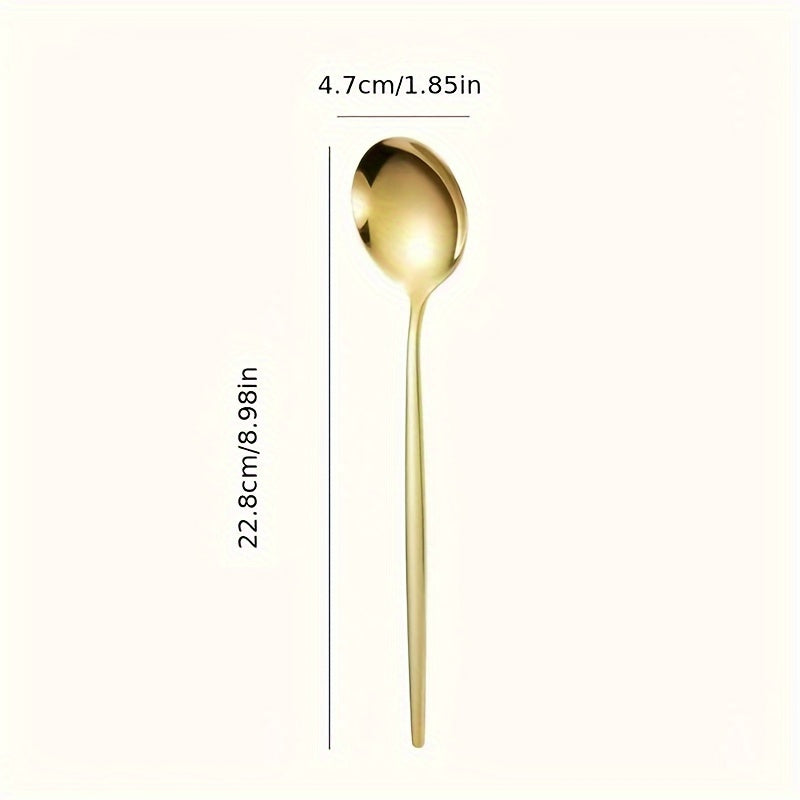 12 cucharas doradas para sopa, cucharas largas para cenar