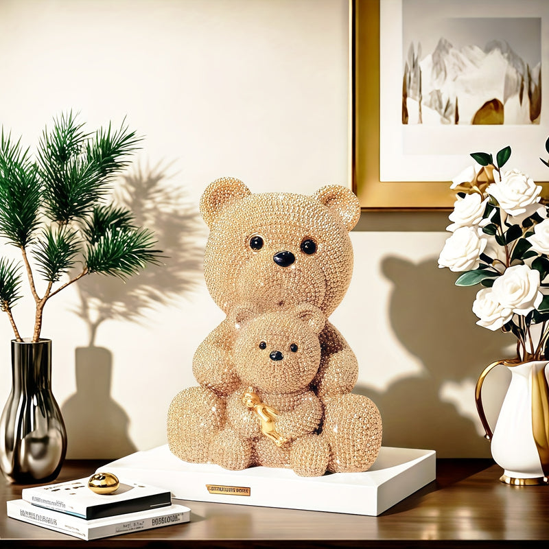 1pc Estatuilla de Oso Dorado Brillante Madre y Bebé | Decoración Animal Adorable | Regalo para el Hogar o Mamá