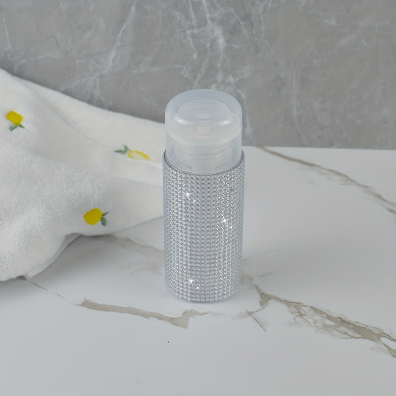 Dispensador de cosméticos decorado con diamantes de imitación de 150 ml para tónico, removedor de maquillaje, removedor de esmalte de uñas - Botella de bomba de empuje independiente de plástico, sin necesidad de electricidad