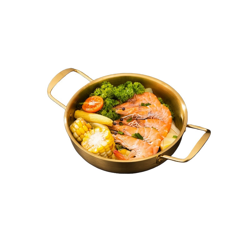 1 Juego de ollas de acero inoxidable para sopa, olla de barro para ramen coreano dorado, olla caliente para mariscos, compatible con cocina de inducción, sin carga, no requiere batería.