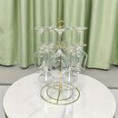 Soporte de vino de metal dorado independiente con 10 ganchos - Organizador de vajilla elegante para barra de casa, cocina o mesa de comedor, soporte de almacenamiento de vino, diseño elegante, construcción duradera