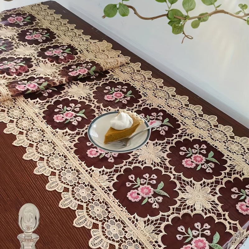 Mantel Elegante de Encaje Europeo - Diseño Floral, Poliéster, Forma Cuadrada para Mesas de Café y Soportes de TV - Perfecto para Decoración de Halloween y Navidad