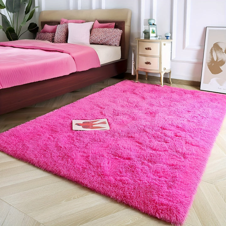 1 pieza, alfombra rectangular de felpa suave en rosa rojo, tela de peluche artificial, esponja mejorada en beige claro, gruesa, duradera, no desprende pelo, cómoda para decoración de interiores, alfombra esponjosa, fácil de limpiar, liviana y portátil pa
