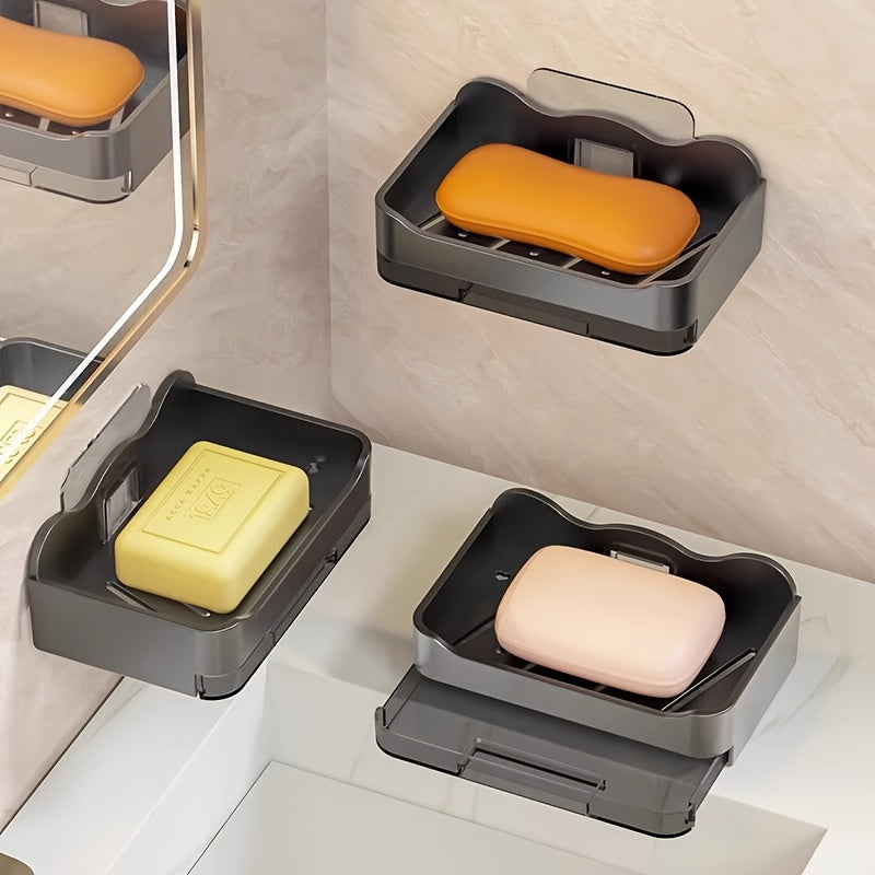 Una jabonera, una jabonera de doble capa para escurrir el jabón para el baño, montada en la pared, un soporte para jabón para uso doméstico en el baño.