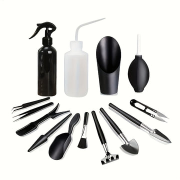 13 piezas Kit de Cuidado Avanzado de Plantas Bonsái - Herramientas de Madera y Metal Duraderas para Plantas de Interior, Cactus y Jardines de Hadas - Incluye Tijeras de Poda, Cuchillo de Injerto y Regadera - Perfecto para Macetas y Plantas en Macetas, Ki