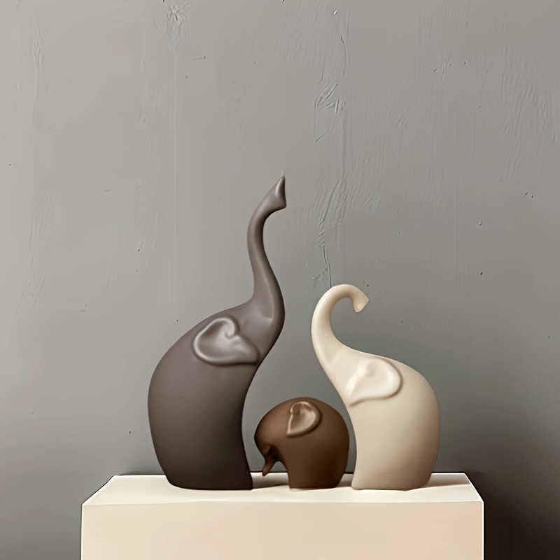 Conjunto de 3 piezas, Figuras de Cerámica Mate Nórdicas de la Familia de Elefantes, Esculturas de Animales, para Decoración de Estantería, Sala de Estar, Oficina, Gabinete, Mesa de Entrada, Decoración de Habitación, Decoración Moderna del Hogar, Regalos