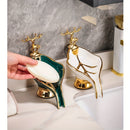 1pc Caja De Jabón Con Forma De Hoja Con Decoración De Ciervo, Jabonera Autodrenante, Soporte Para Jabón Para Baño Y Cocina, Decoración Del Hogar, Esencial Para El Baño