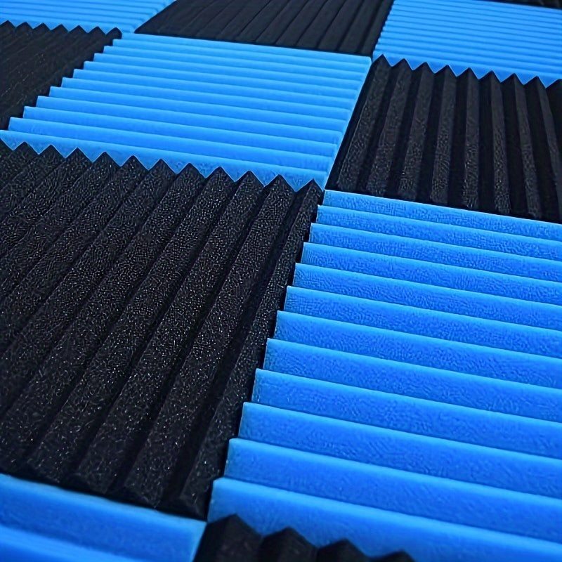 48 paquetes de tableros autoadhesivos absorbentes de sonido (24 negros + 24 azules), adecuados para salas de grabación, habitaciones de instrumentos, KTVs, etc., absorben rápidamente mezclas y ruidos, densidad: 25 kg/m³