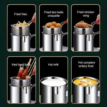 Freidora de Acero Inoxidable Resistente - Diseño Compacto Sin Electricidad con Rejilla Integrada, No Necesita Utensilios - Fácil Limpieza para Cocina Hogareña, Ideal para Papas Fritas, Pollo y Pescado - Freidora de Encimera Ahorradora de Espacio, Cesta E