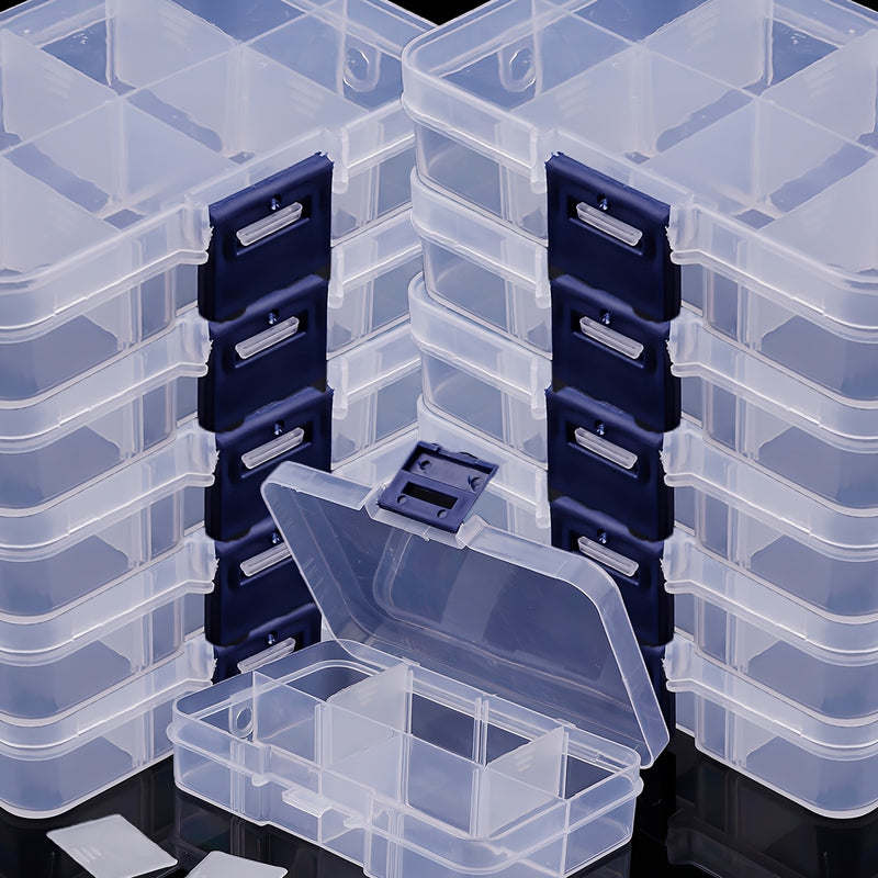 5/10piezas BEADIA Caja de almacenamiento de plástico transparente, estilo casual, forma cúbica, partición ajustable -8 compartimentos, cubierta de hebilla a prueba de polvo, contenedor de clasificación multifuncional para almacenamiento de cuentas, joyer