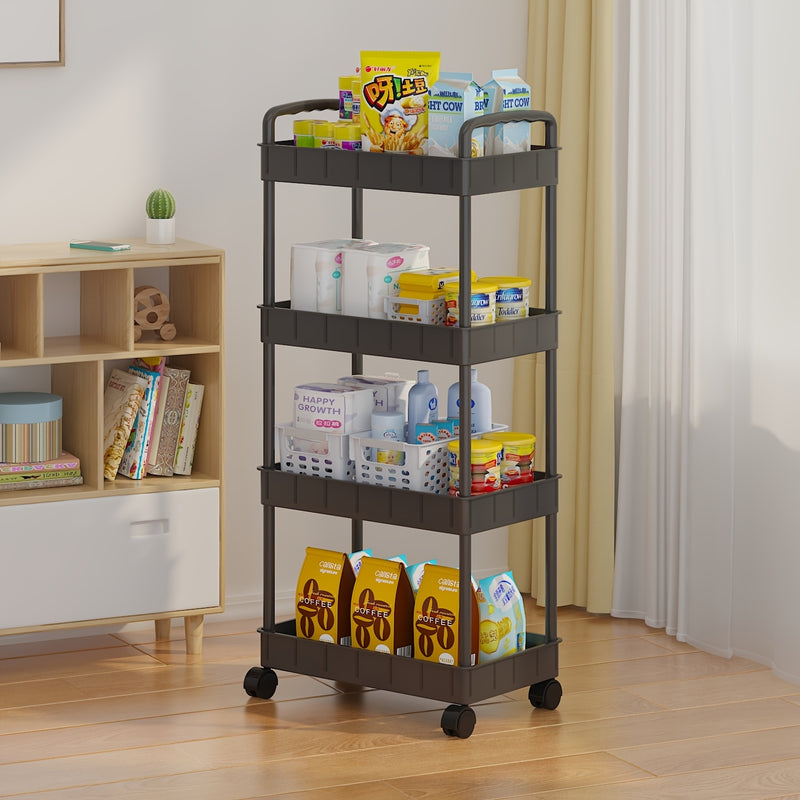 Carrito de Almacenamiento Plástico con Ruedas y 3 Niveles - Organizador Multifuncional para Cocina, Sala de Estar, Oficina y Baño - Diseño de Estructura Metálica Negra, Carrito de Almacenamiento para Cocina, Expositores Utilitarios