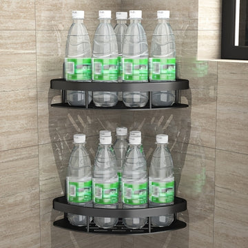 Organizador de aluminio para esquina de ducha, sin taladro, con ventosas y diseño de 2 niveles, ideal para baño, sostiene artículos de tocador y toallas