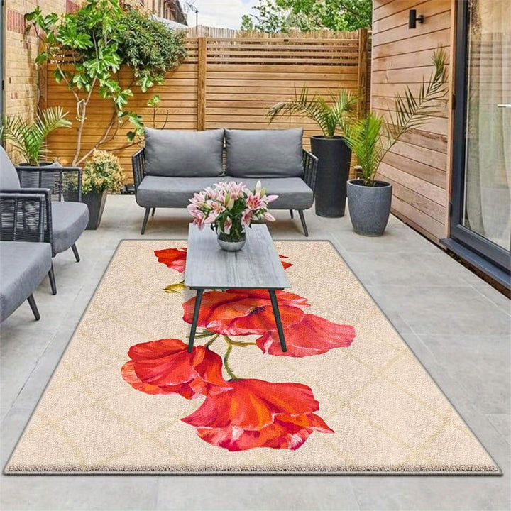 Alfombra de Terciopelo/853g/m² con Estampado Moderno Geométrico Antideslizante y Espesada para Exteriores - Mezcla Perfecta de Lujo y Elegancia, Duradera y Lavable a Máquina en Crema Cuadros Oscuros para Patio o Jardín - Varios Tamaños Disponibles