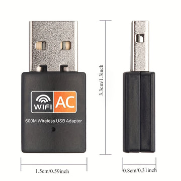 Adaptador WiFi USB, 600 Mbps, doble banda, adecuado para computadoras de escritorio (2,4 GHz/5 GHz), enchufa y juega, con instalación automática del controlador, para Windows 8/10/11.