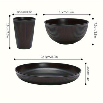 Juego de vajilla irrompible con temática navideña, 18 piezas - Platos, tazones y vasos negros, aptos para lavavajillas y microondas, ideal para cocina, residencias estudiantiles, campamentos, autocaravanas, picnics, reuniones festivas y aventuras al aire