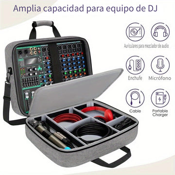 Estuche de mezclador de audio (Interior 15.5"x 13"x 6") Bolsa protectora de mezclador de DJ con relleno de 10mm, Bolsa de equipo de grabación de gran capacidad suave con almacenamiento ajustable para cables, equipos de podcast y micrófonos, regalo de San