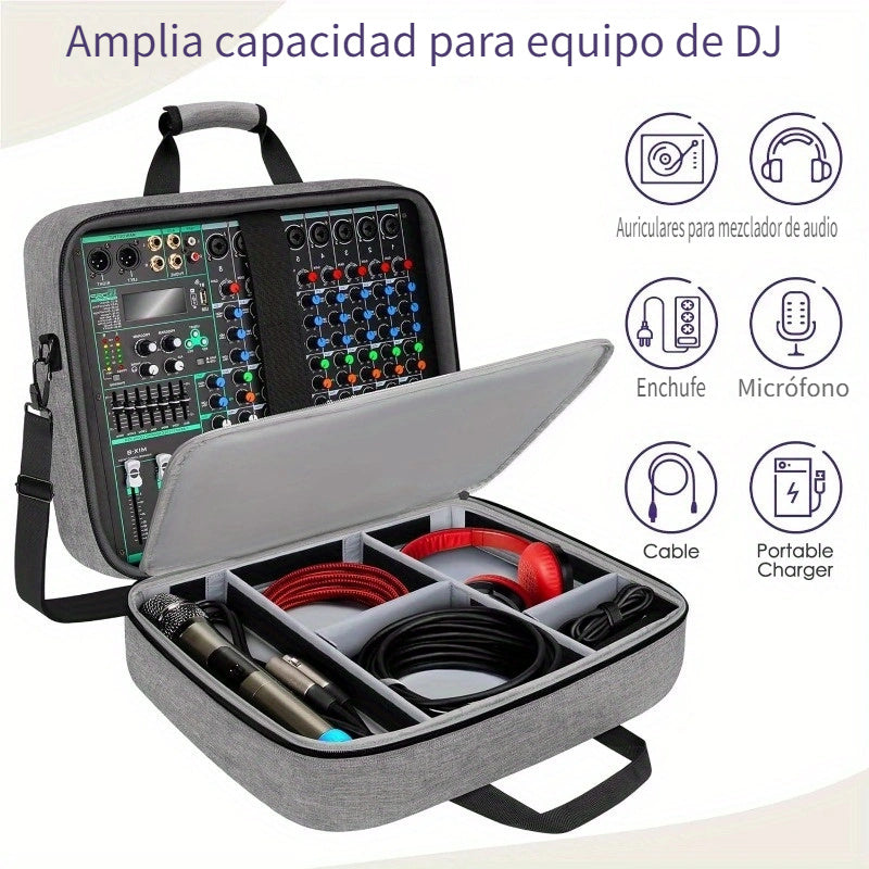 Estuche de mezclador de audio (Interior 15.5"x 13"x 6") Bolsa protectora de mezclador de DJ con relleno de 10mm, Bolsa de equipo de grabación de gran capacidad suave con almacenamiento ajustable para cables, equipos de podcast y micrófonos, regalo de San
