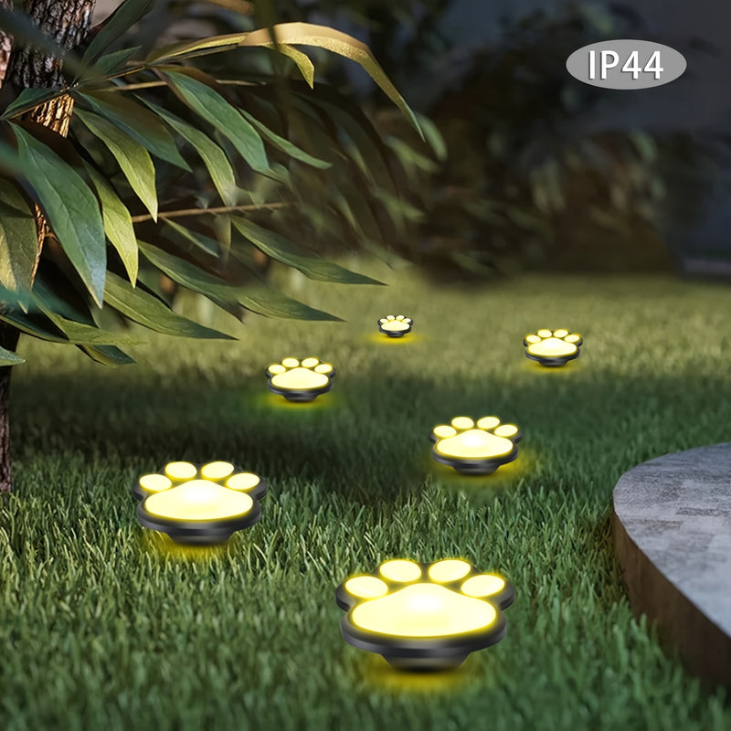 4 unidades de luces de huellas de pata solar para jardines, luces de jardín solar, luces de camino para exteriores para gatos y perros, luces LED de calle blanco cálido/blanco frío, adecuadas para patios, jardines, caminos y jardines, también ideales par