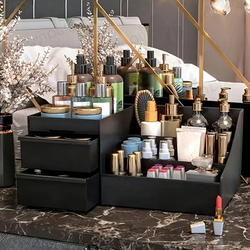 Organizador de maquillaje con cajón, gran capacidad, almacenaje para lápiz labial, cuidado de la piel y cosméticos, plástico ligero, no requiere energía
