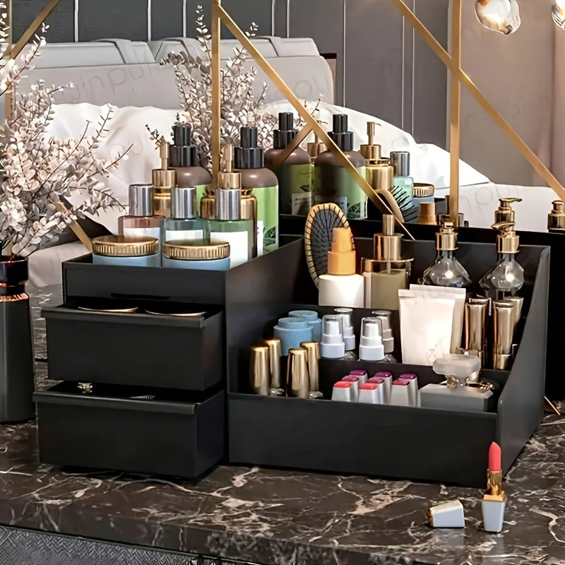 Organizador de maquillaje con cajón, gran capacidad, almacenaje para lápiz labial, cuidado de la piel y cosméticos, plástico ligero, no requiere energía