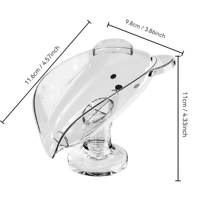 Plato de jabón ovalado de plástico transparente elegante, diseño de oso de dibujos animados, con ventosa y orificio de drenaje, para baño, cocina y ducha - Portasabón sin adhesivo, sin taladrar.