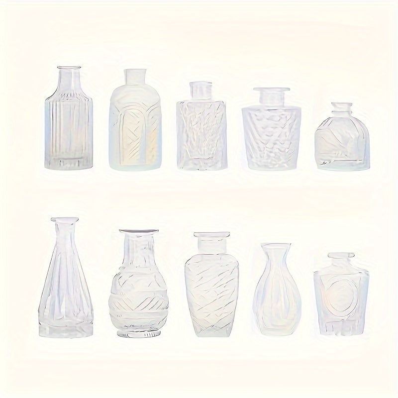 Juego de 10/20/25/30 Jarrones de Vidrio Transparente con Relieve para Arreglos Florales, Adecuado para Decorar Bodas, Escritorios de Oficina, Salas de Estar, Cocinas, Mesas de Comedor, Fiestas, Decoraciones para Cenas a la Luz de las Velas