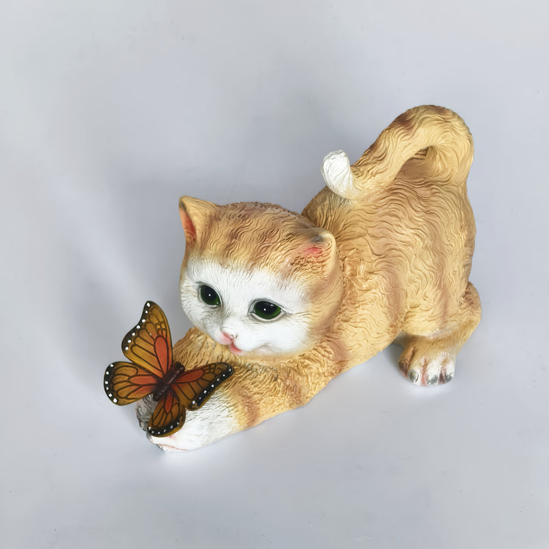 Estatua de gato de jardín con energía solar, con mariposa, impermeable IP65, ideal para patio, césped, balcón, decoración al aire libre, perfecta para Navidad, San Valentín, Acción de Gracias, decoraciones de jardín