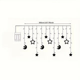 1 juego de luces LED de cortinas de hadas, 3m ajustables con modos múltiples, con estrellas y lunas, plástico, independiente, para Ramadan, bodas, cumpleaños, graduación, decoración de fiestas, jardín romántico de fantasia, operadas con baterías AA (no i