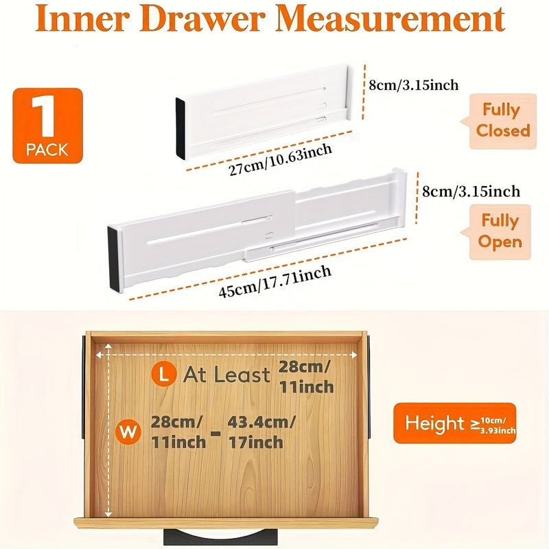 5 piezas de Divisores Ajustables y Extensibles para Cajones - Organizadores Duraderos de Plástico para Utensilios de Cocina, Ropa, Herramientas - Altura de 8.0 cm, Ancho Ajustable (27.0 cm - 44.98 cm), Blanco, Organizador de Cajón de Cocina
