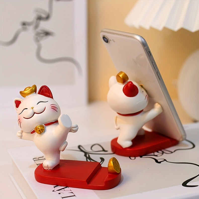 Soporte para Teléfono Móvil y Tableta de 1 Pieza con Diseño de Gato de Dibujos Animados, Adorno Decorativo para Escritorio Adecuado para Celulares y Tabletas