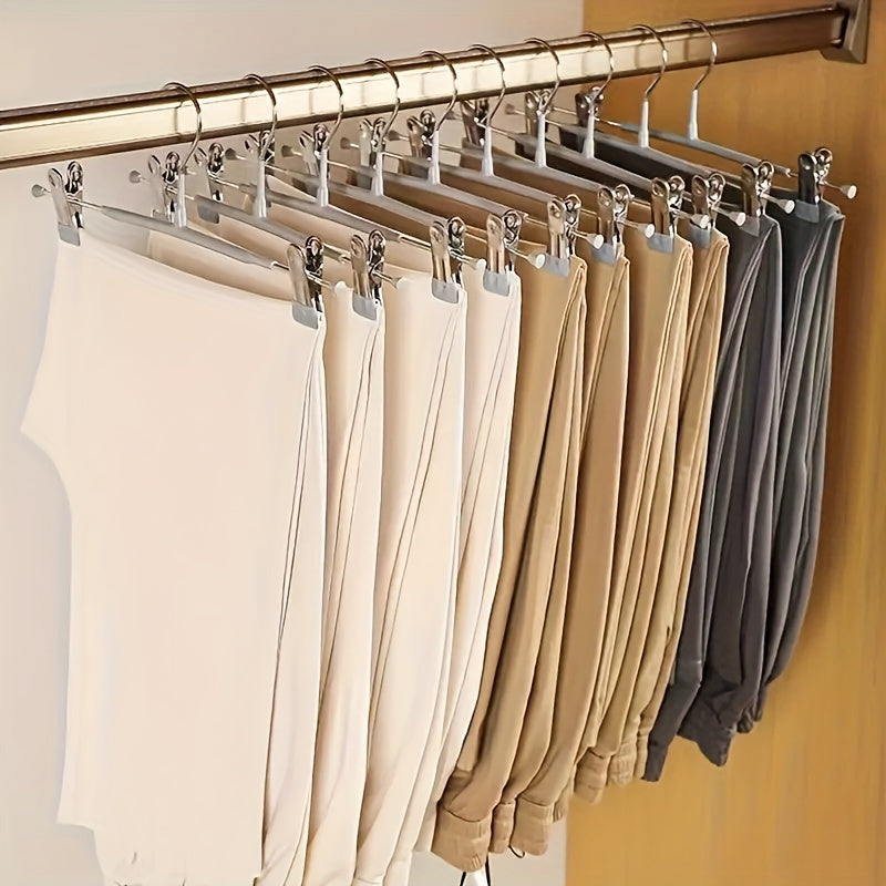 10 ganchos metálicos para pantalones con clips ajustables, ganchos antideslizantes para faldas, diseño ahorrador de espacio y resistente al viento para toallas, calcetines y ropa interior