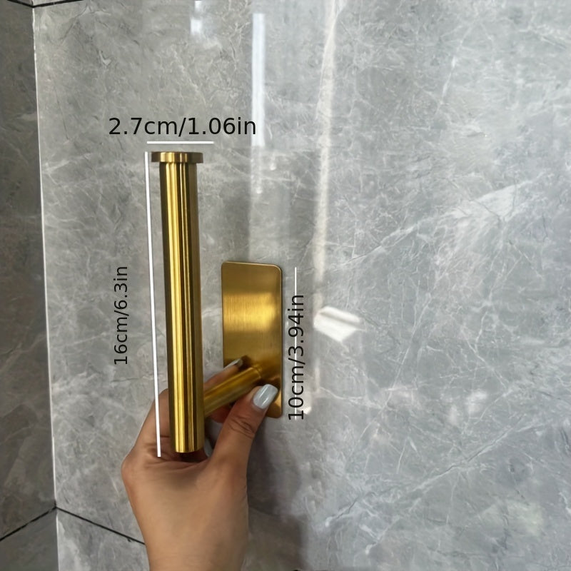 Soporte para Papel Higiénico de Acero Inoxidable Cepillado Dorado de Fácil Instalación - Autoadhesivo, Montaje en Pared Sin Taladro para Pañuelos de Baño