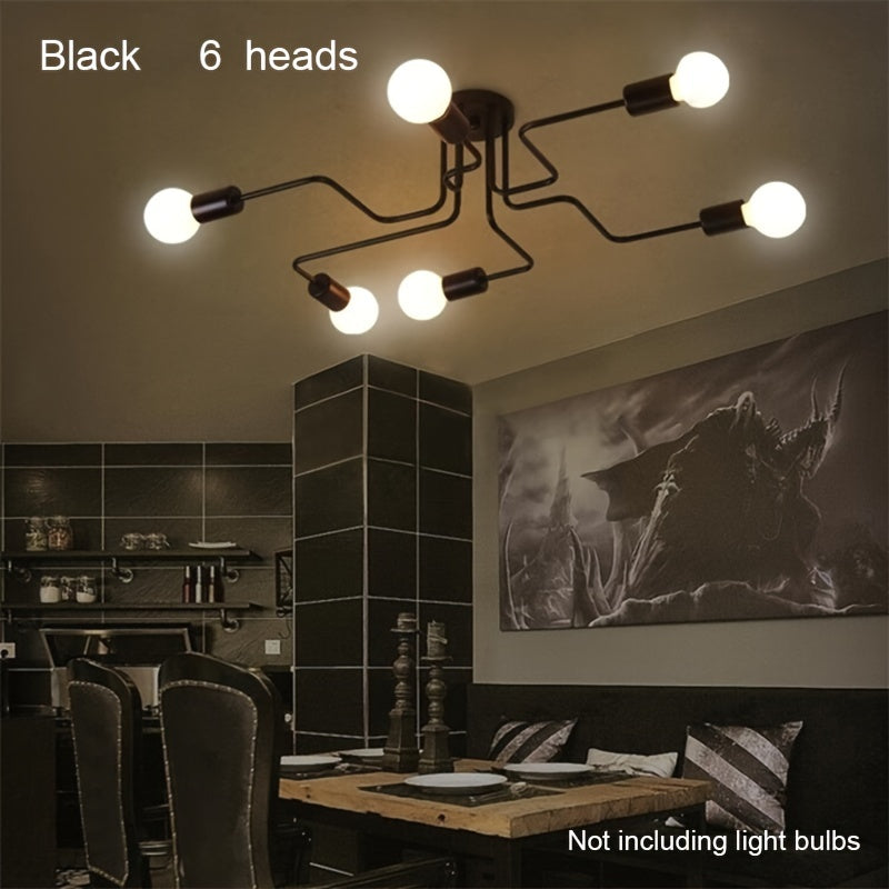 1pc Lámpara de techo moderna de estilo industrial con 4/6/8 cabezales, lámpara de varilla múltiple de hierro forjado para decoración del hogar, comedor, cafetería o bar