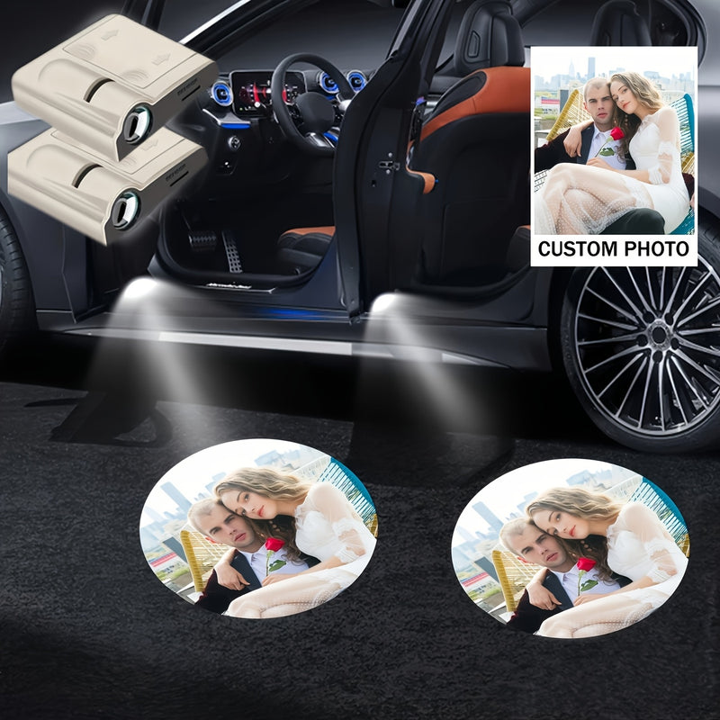 Fotos personalizadas según tus preferencias, varios colores y estilos, personalización avanzada de 2/4 conjuntos, adecuados para todas las luces de bienvenida de puertas de coche, sin batería, puede soportar la personalización de fotos, regalos de vacaci
