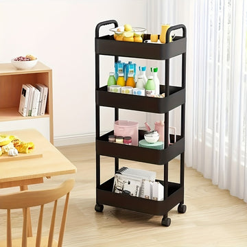Carro de almacenamiento de 4 niveles con ruedas rodantes - Plástico duradero, fácil de mover, ideal para cocina, baño, dormitorio - Blanco, ruedas de rodadura suave, diseño de almacenamiento abierto para organizar lo esencial, carrito de utilidad moderno