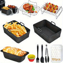 Juego de accesorios para freidora de aire de 10 piezas compatible con Ninja AF300UK AF400UK AF451UK, Tower T17088, Salter, Cookwise - Rejilla de acero inoxidable, Forro de silicona, Molde de pan de acero al carbono, Molde para pastelitos, Set de herramie