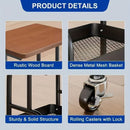 Carrito de almacenamiento rodante de 3 niveles con parte superior de madera y ruedas - Organizador versátil para snacks, libros y más - Ideal para uso en casa o en la oficina, carrito de almacenamiento de oficina | Carrito de almacenamiento moderno | Est