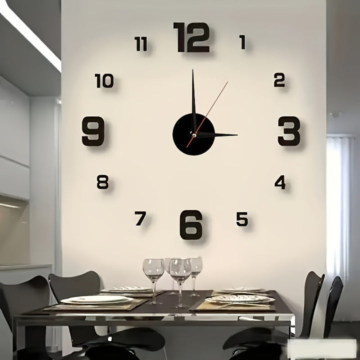 Reloj de Pared Silencioso y Luminoso Moderno - Autoadhesivo, Números Grandes Dorados y Segundero Rojo, Diseño de Espejo Acrílico para Sala o Estudio, Funciona con Pilas (Pila AA No Incluida)