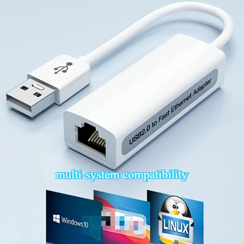 Adaptador Ethernet LAN USB 2.0 portátil con velocidad de 100 Mbit/s, función plug and play y sin necesidad de controladores