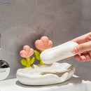 Porta Jabón Ovalado de Plástico con Diseño Floral, Autoescorregable, Apto para las Cuatro Estaciones, Accesorio Encantador para Baño y Cocina Familiar