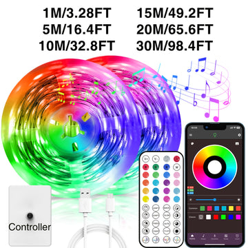 NBBUFF Luces LED Inteligentes de 30,48 pies (2 rollos de 15,24 pies) con control remoto y aplicación, luces LED RGB sincronizadas con música, temporizador, parpadeo, saltos, para salas de música, salas de estar, iluminación de escenario, regalo de Hallow